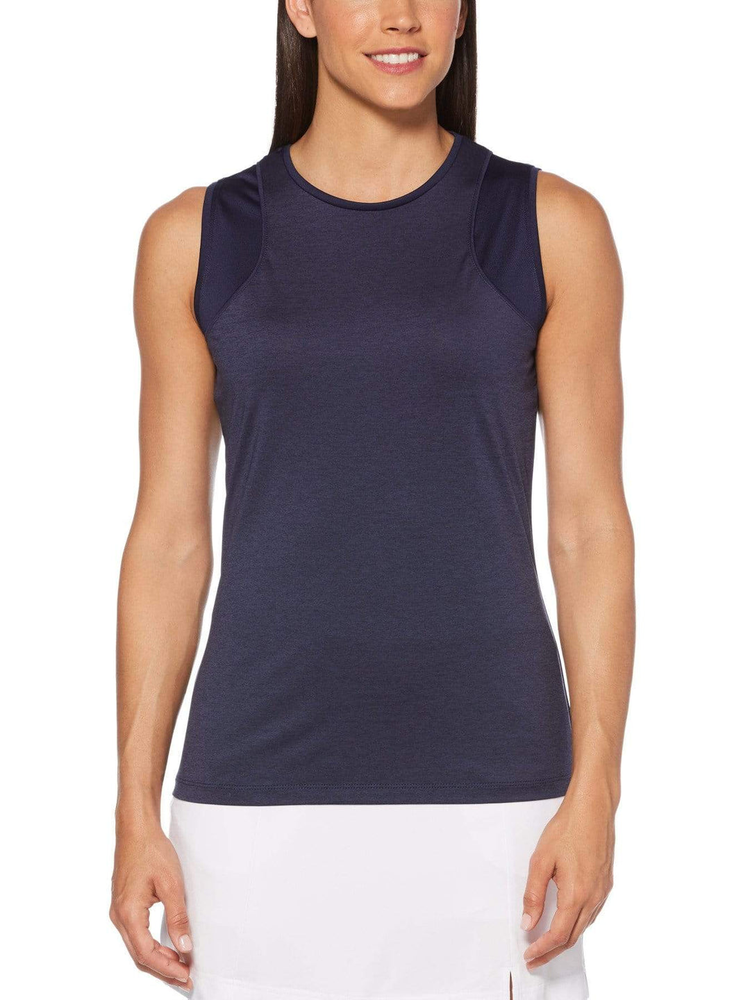 Women's Tonal Heather Color Block Racer Back Sleeveless Golf Shirt
