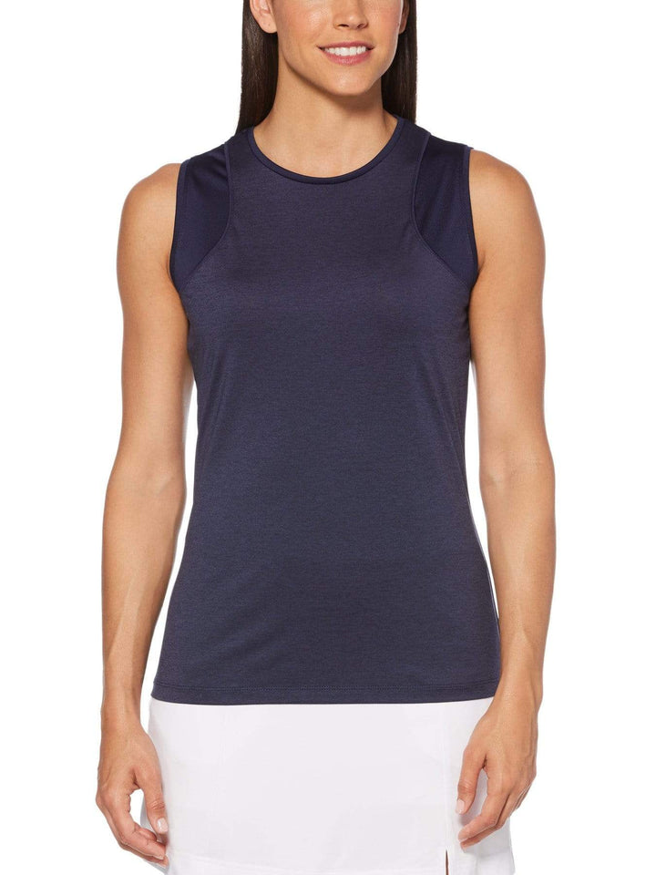 Women's Tonal Heather Color Block Racer Back Sleeveless Golf Shirt