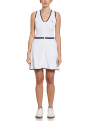 Womens V-Neck Front Zip Golf Dress (Bright White) 