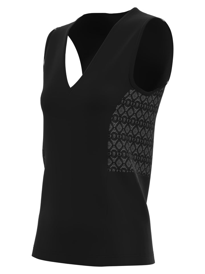 V-Neck Tennis Top with Lace Inserts (Caviar) 